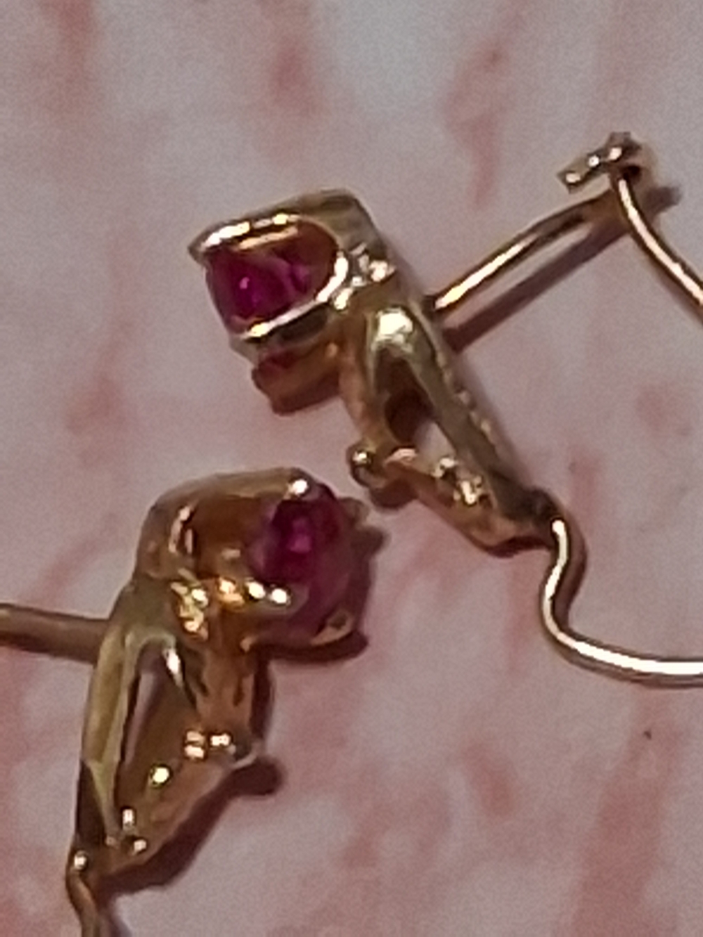 Gold 10 K Panther Earrings with Pink Stones